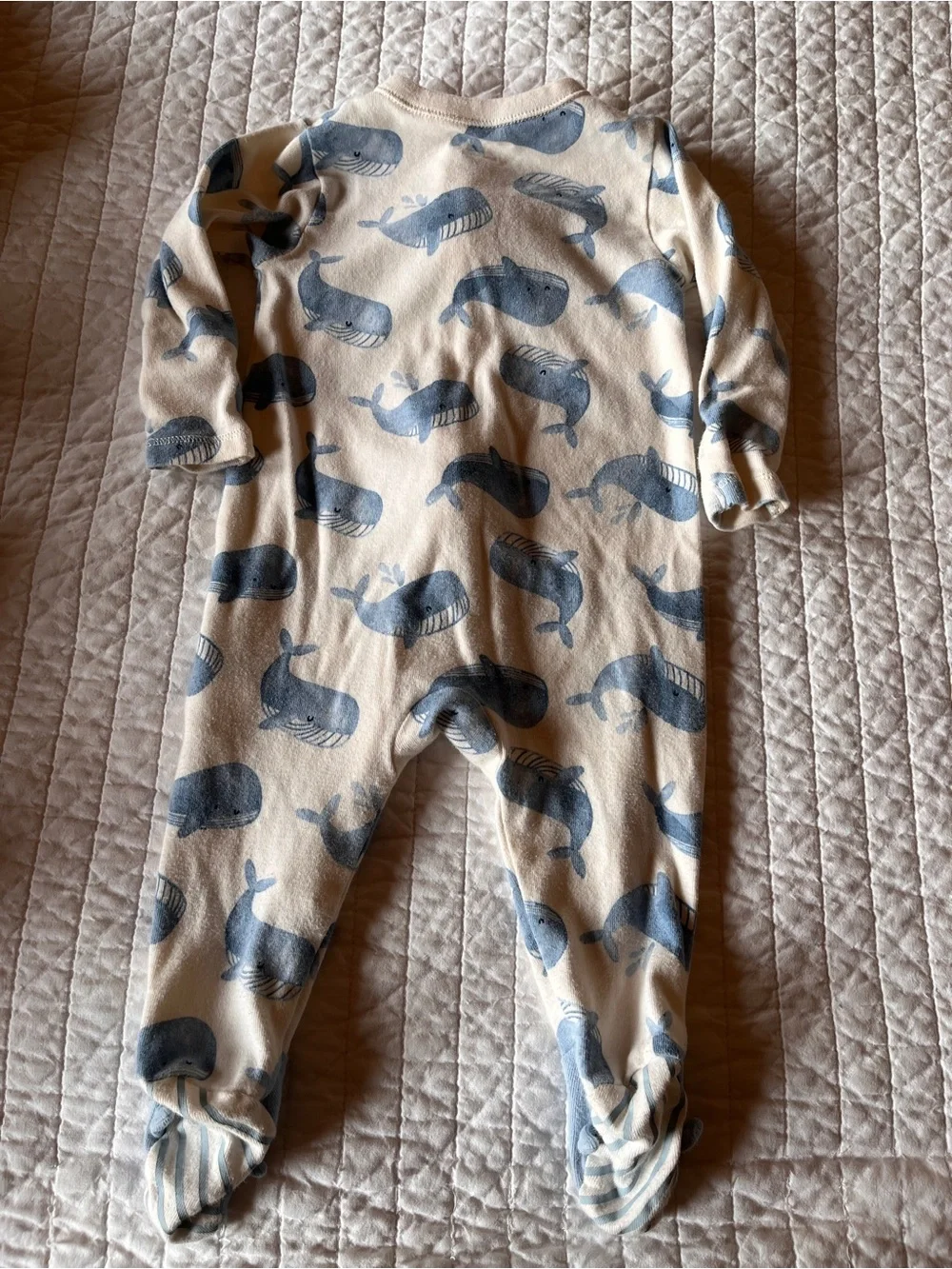 Old Navy Cream and Blue Whale Print Baby One-Piece Pajamas